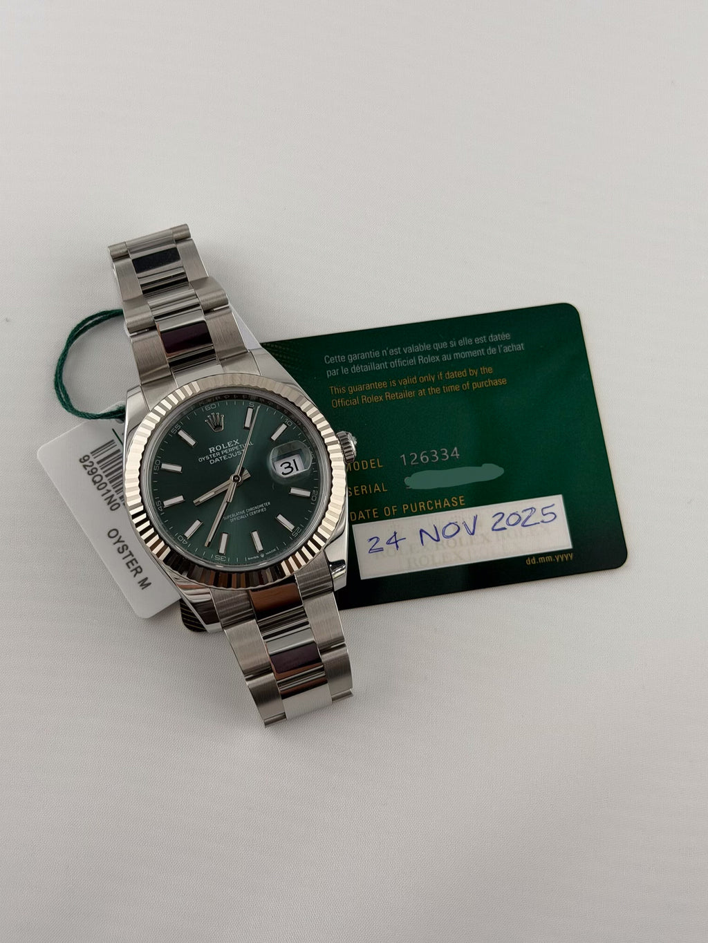 Rolex Mint Green Stick Dial Fluted Bezel