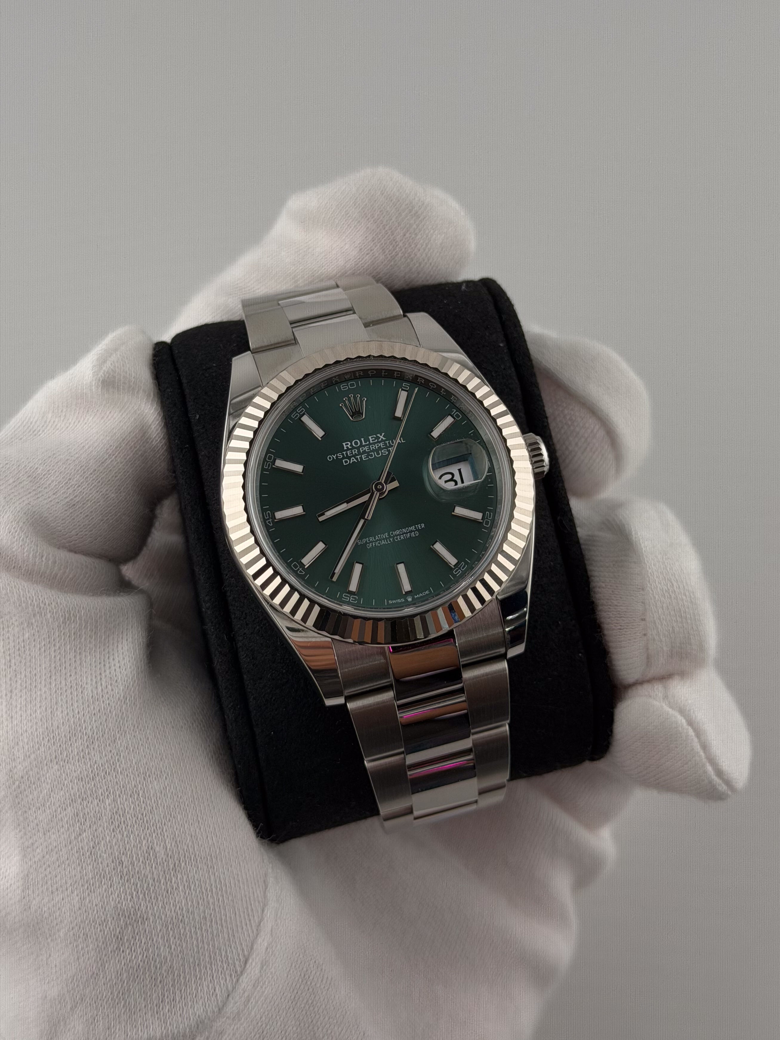 Rolex Mint Green Stick Dial Fluted Bezel