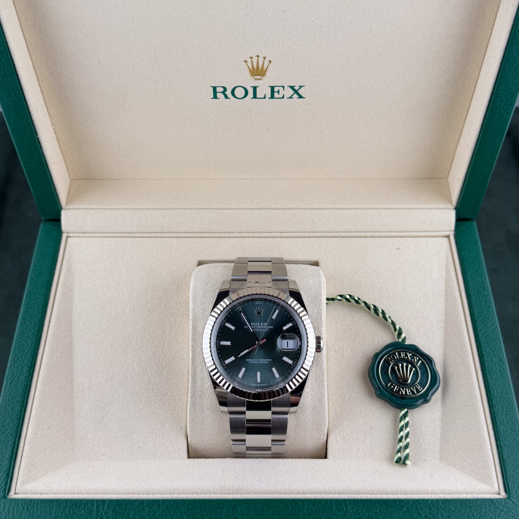 Rolex Mint Green Stick Dial Fluted Bezel