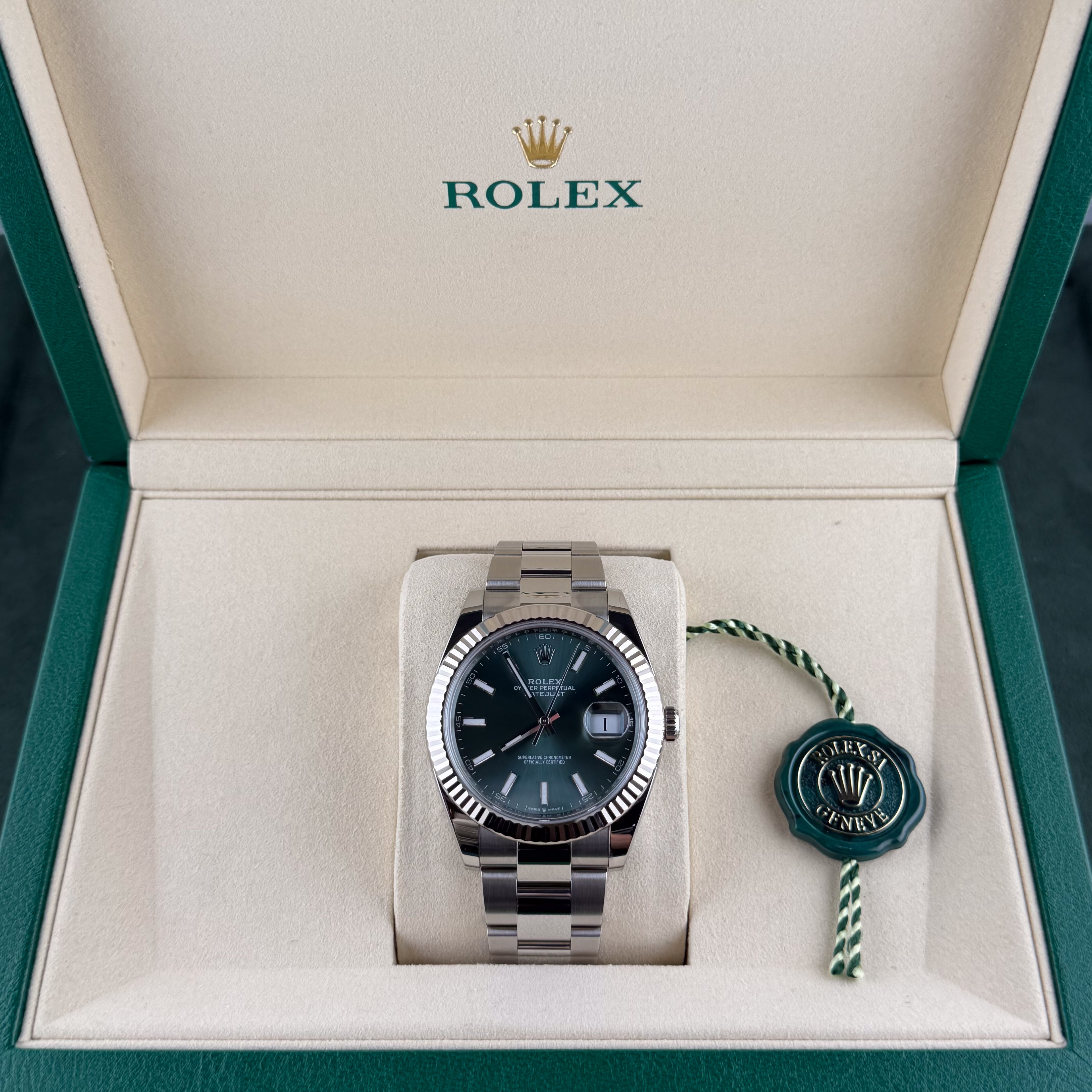 Rolex Mint Green Stick Dial Fluted Bezel