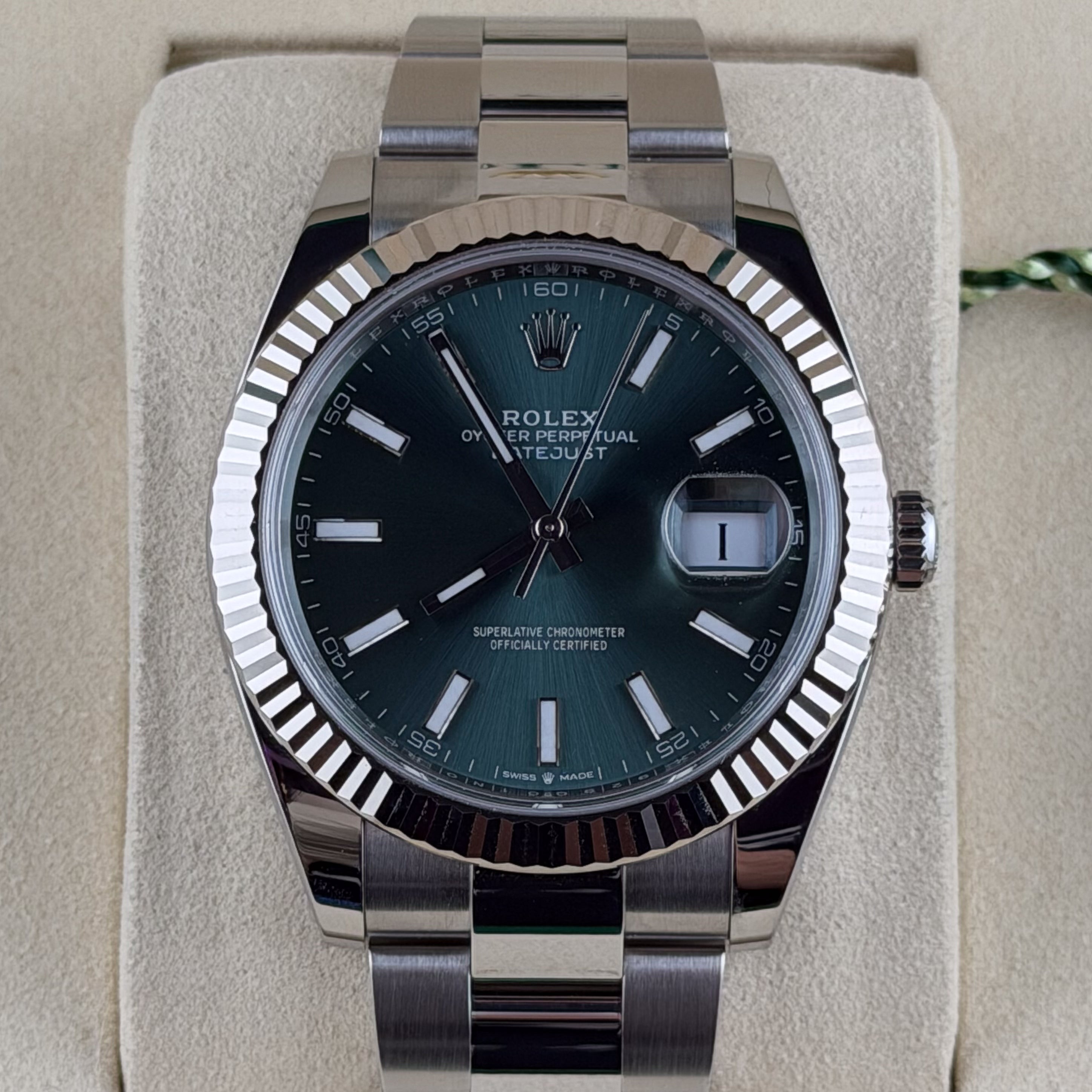 Rolex Mint Green Stick Dial Fluted Bezel
