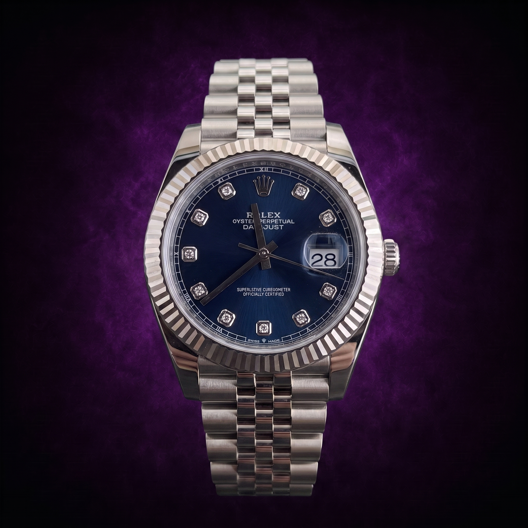 Rolex Blue Diamond Dial Fluted Bezel Jubilee