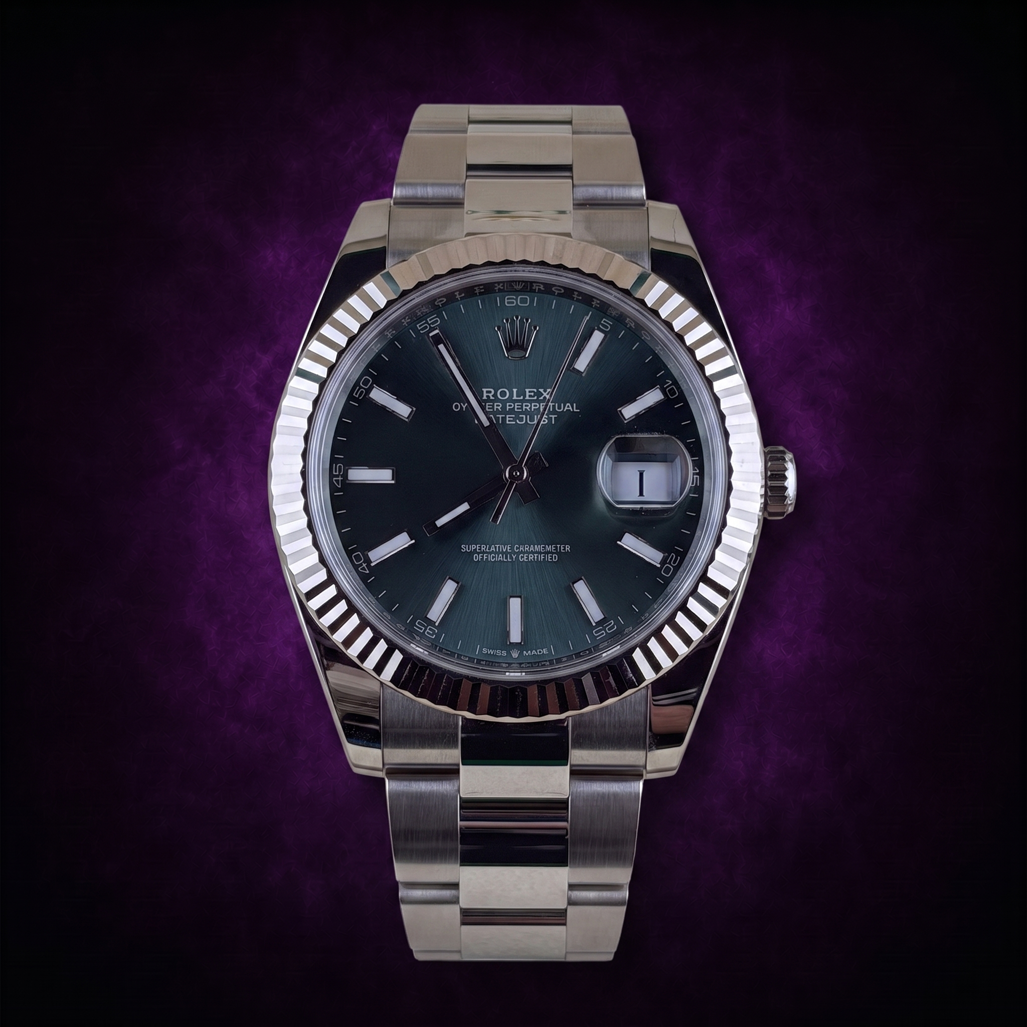 Rolex Mint Green Stick Dial Fluted Bezel