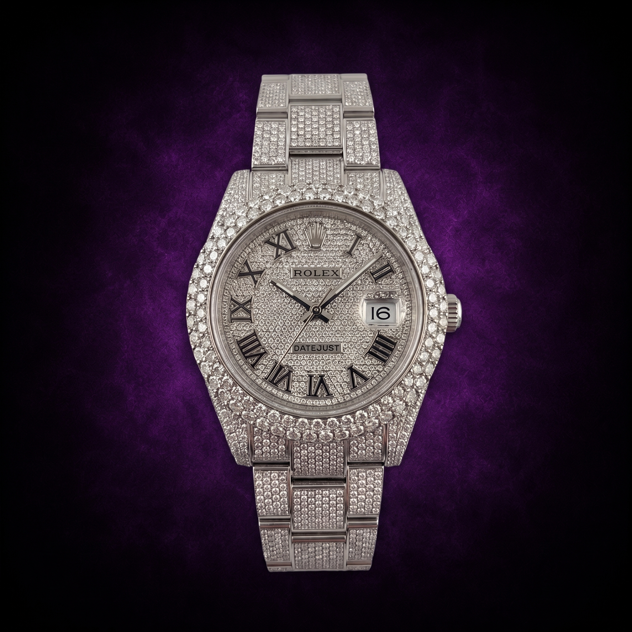 Iced out Rolex Roman Numerals